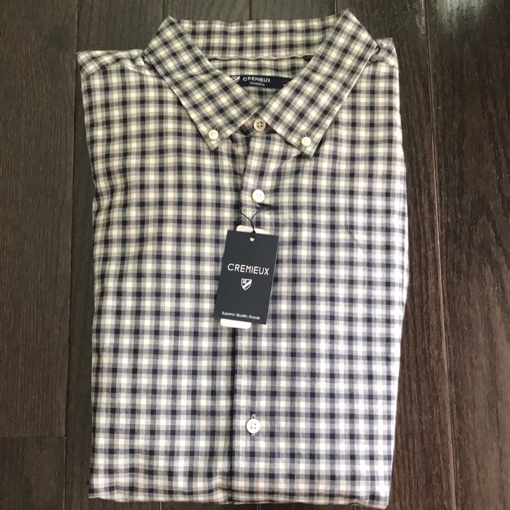 New! Navy/Cream Plaid Button Down